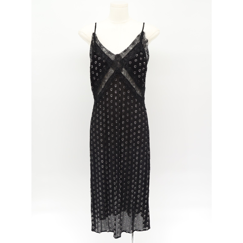 Band of Gipsies Black Lace Slip Dress Midi Whimsigoth Vamp Sheer Metallic Sz S - Picture 2 of 6